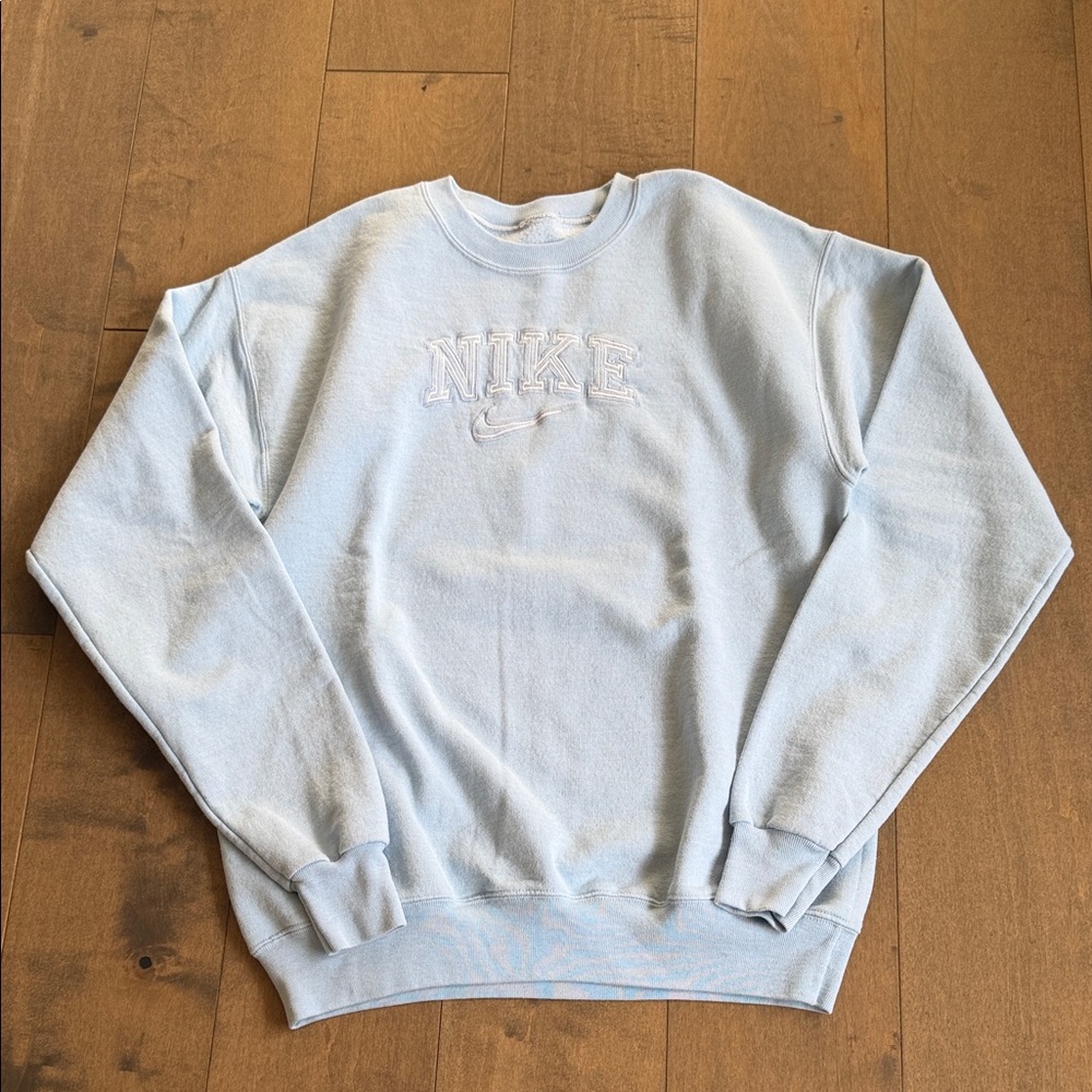 Vintage Nike Light Blue Center Swoosh Embroidered Crewneck Sweatshirt